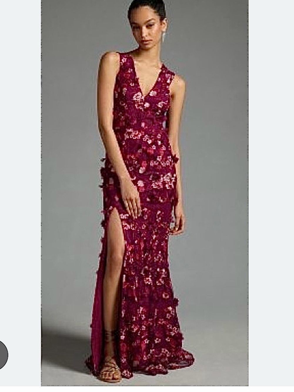 Dress the Population Dark Magenta Floral Appliqué Sandra Dress